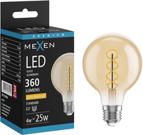 Mexen Vintis LED siūlų spiralės lemputė E27, G80, 4W, Šilta - 2200K, 360 lm, gintarinė - L165-E27-0422-50