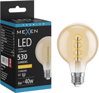 Mexen Vintis LED siūlo spiralė lemputė E27, G80, 6W, Šilta - 2200K, 530 lm, gintarinė - L165-E27-0622-50