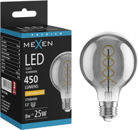 Mexen Vintis LED spiralinė siūlinė lemputė E27, G80, 8W, Šilta - 2200K, 450 lm, dūminė - L165-E27-0822-70