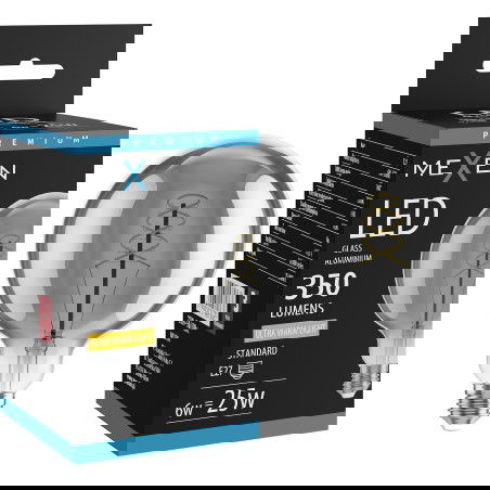 Mexen Vintis LED spiralės spiralinė lemputė E27, G125, 6W, Šilta - 2200K, 350 lm, dūminė - L168-E27-0622-70