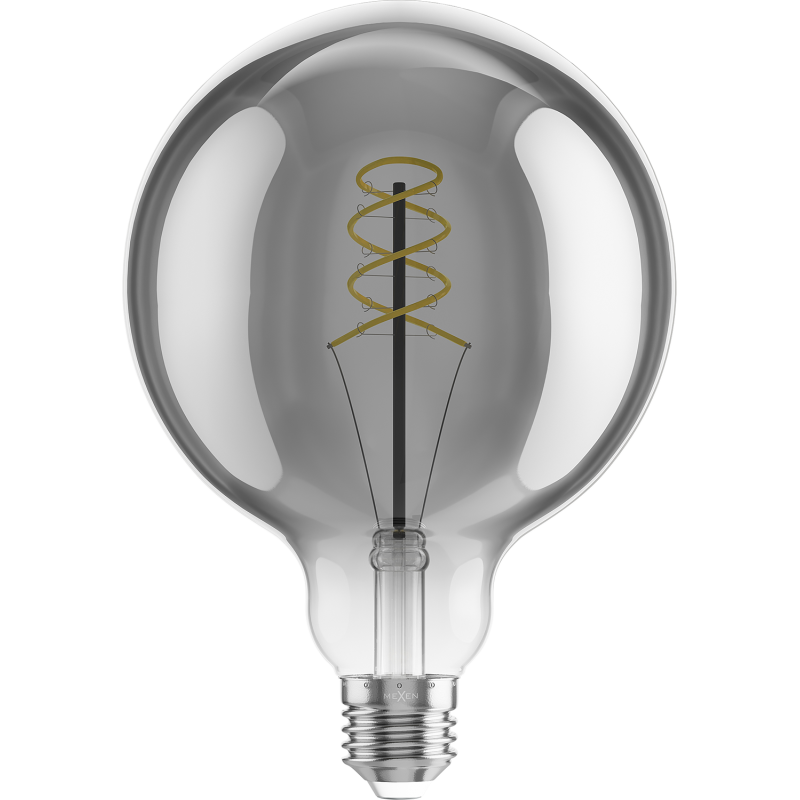 Mexen Vintis LED spiralės spiralinė lemputė E27, G125, 6W, Šilta - 2200K, 350 lm, dūminė - L168-E27-0622-70