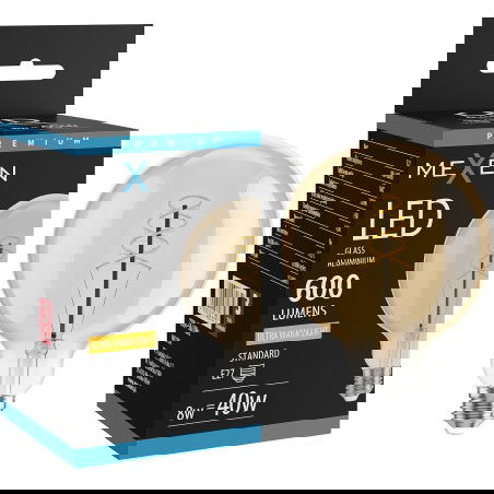 Mexen Vintis LED spiralinė filamentinė lemputė E27, G125, 8W, Šilta - 2200K, 600 lm, gintarinė - L168-E27-0822-50
