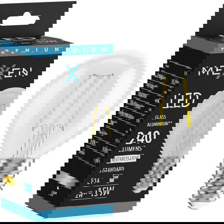 Mexen Vintis LED kaitinimo siūlelio lemputė E14, G45, 2W, Neutralus - 4000K, 240 lm, skaidri - L156-E14-0240-00