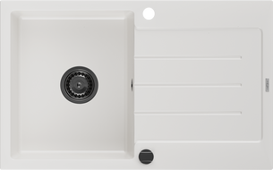 Mexen Bruno granitinis vieno dubens plautuvė su nusausintoju 795 x 495 mm, balta, juodas sifonas - 6513791010-20-B