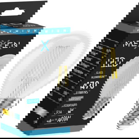 Mexen Vintis LED filamentinė lempa E14, G45, 4W, Šalta - 6500K, 470 lm, skaidri - L156-E14-0465-00