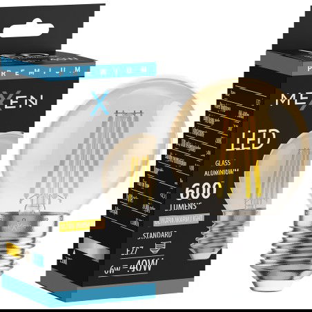 Mexen Vintis LED siūlo lemputė E27, G45, 6W, Šilta - 2200K, 600 lm, gintaro - L156-E27-0622-50