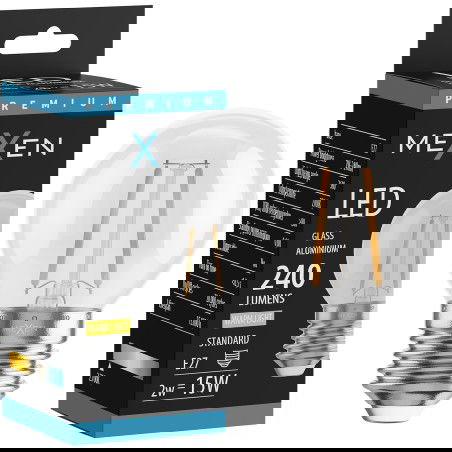 Mexen Vintis LED lemputė filamentinė E27, G45, 2W, Šilta - 2700K, 240 lm, skaidri - L156-E14-0227-00 - L156-E27-0227-00