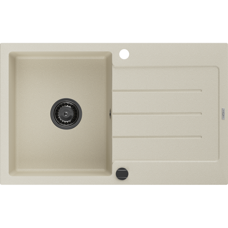 Mexen Bruno granitinė vienos kameros kriauklė su nutekamu 795 x 495 mm, smėlio, juodas sifonas - 6513791010-69-B