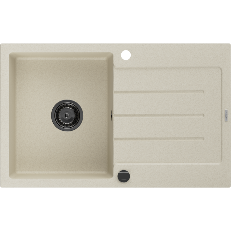 Mexen Bruno granitinė vienos kameros kriauklė su nutekamu 795 x 495 mm, smėlio, juodas sifonas - 6513791010-69-B