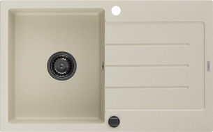 Mexen Bruno granitinė vienos kameros kriauklė su nutekamu 795 x 495 mm, smėlio, juodas sifonas - 6513791010-69-B