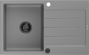 Mexen Bruno granito plautuvė 1-dubens su nusausinimo zona 795 x 495 mm, pilka, juodas sifonas - 6513791010-71-B