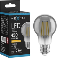 Mexen Vintis Filamentinė LED lemputė E27, A60, 6W, Šilta - 2200K, 450 lm, dūmų spalvos - L150-E27-0622-70