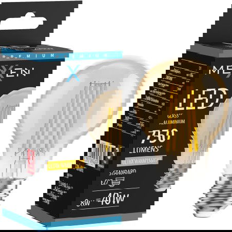 Mexen Vintis LED gijų lemputė E27, A60, 8W, Šilta - 2200K, 750 lm, gintarinė - L150-E27-0822-50
