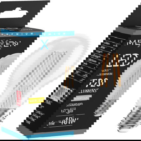 Mexen Vintis LED kaitrinė lemputė E27, A60, 6W, Šilta - 2700K, 720 lm, skaidri - L150-E27-0627-00