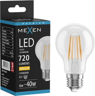 Mexen Vintis LED kaitrinė lemputė E27, A60, 6W, Šilta - 2700K, 720 lm, skaidri - L150-E27-0627-00