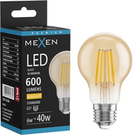 Mexen Vintis LED siūlų lemputė E27, A60, 6W, Šilta - 2700K, 600 lm, gintarinė - L150-E27-0627-50