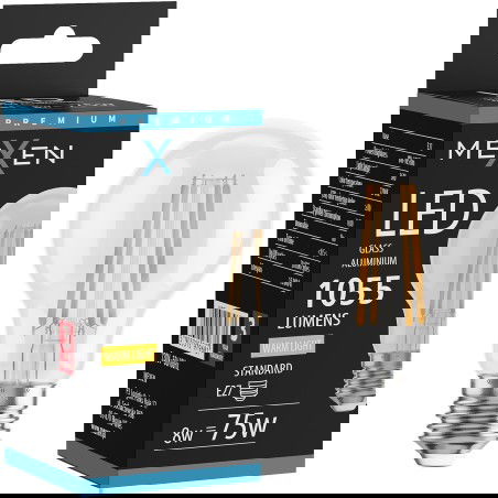 Mexen Vintis LED kaitinamoji lemputė E27, A60, 8W, Šilta - 2700K, 1055 lm, skaidri - L150-E27-0827-00