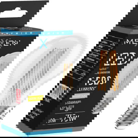 Mexen Vintis LED gijų lemputė E27, A60, 10W, šilta - 2700K, 1320 lm, skaidri - L150-E27-1027-00