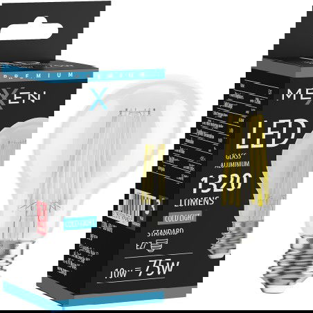 Mexen Vintis LED filamentinė lemputė E27, A60, 10W, šalta - 6500K, 1320 lm, skaidri - L150-E27-1065-00