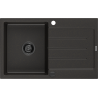 Mexen Bruno granitinė vienos kameros praustuvo plautuvė su drenažu, 795 x 495 mm, juodas/auksinis metalikas, juodas sifonas