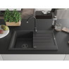 Mexen Bruno granitinė vieno dubens plautuvė su nusausintuvu 795 x 495 mm, juoda taškuota, juodas sifonas - 6513791010-76-B