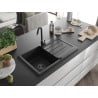 Mexen Bruno granitinis virtuvės kriauklė 1 skyrius su lašėjimo dėklu 795 x 495 mm, juoda, juodas sifonas - 6513791010-77-B