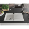 Mexen Cesar granitinė vienos kameros kriauklė su nusausinimo plokšte 775 x 470 mm, balta, juodas sifonas - 6514771010-20-B