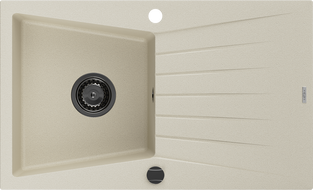 Mexen Cesar granitinė plautuvė 1 skyrius su nusausinimu 775 x 470 mm, smėlio spalvos, juodas sifonas - 6514771010-69-B