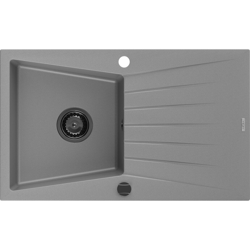 Mexen Cesar 1 skyriuje granitinė plautuvė su nuvarvėtu 775 x 470 mm, pilka, juodas sifonas - 6514771010-71-B