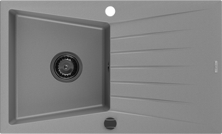Mexen Cesar granito plautuvė su viena kamera ir nusausintuvu 775 x 470 mm, pilka, juodas sifonas - 6514771010-71-B