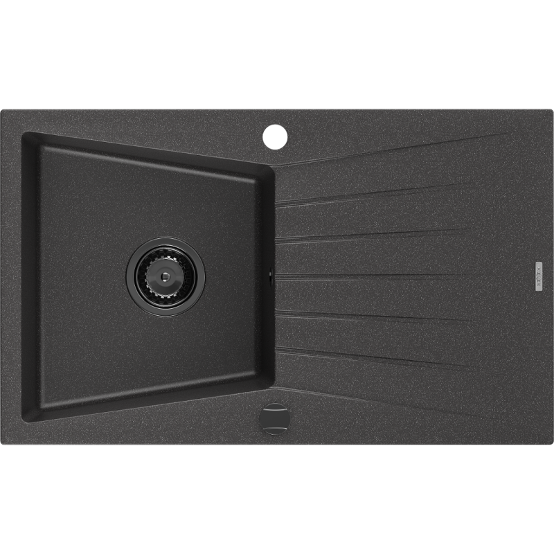 Mexen Cesar granitinė vienos sekcijos kriauklė su nutekėjimo plokštele 775 x 470 mm, juoda su taškeliais, juodas sifonas