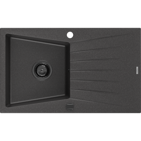 Mexen Cesar granitinė vienos sekcijos kriauklė su nutekėjimo plokštele 775 x 470 mm, juoda su taškeliais, juodas sifonas