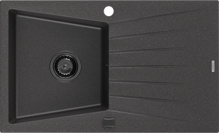 Mexen Cesar granitinė vienos sekcijos kriauklė su nutekėjimo plokštele 775 x 470 mm, juoda su taškeliais, juodas sifonas