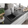 Mexen Cesar vienguba granitinė plautuvė su džiovykle 775 x 470 mm, Juoda, sifonas Juoda - 6514771010-77-B