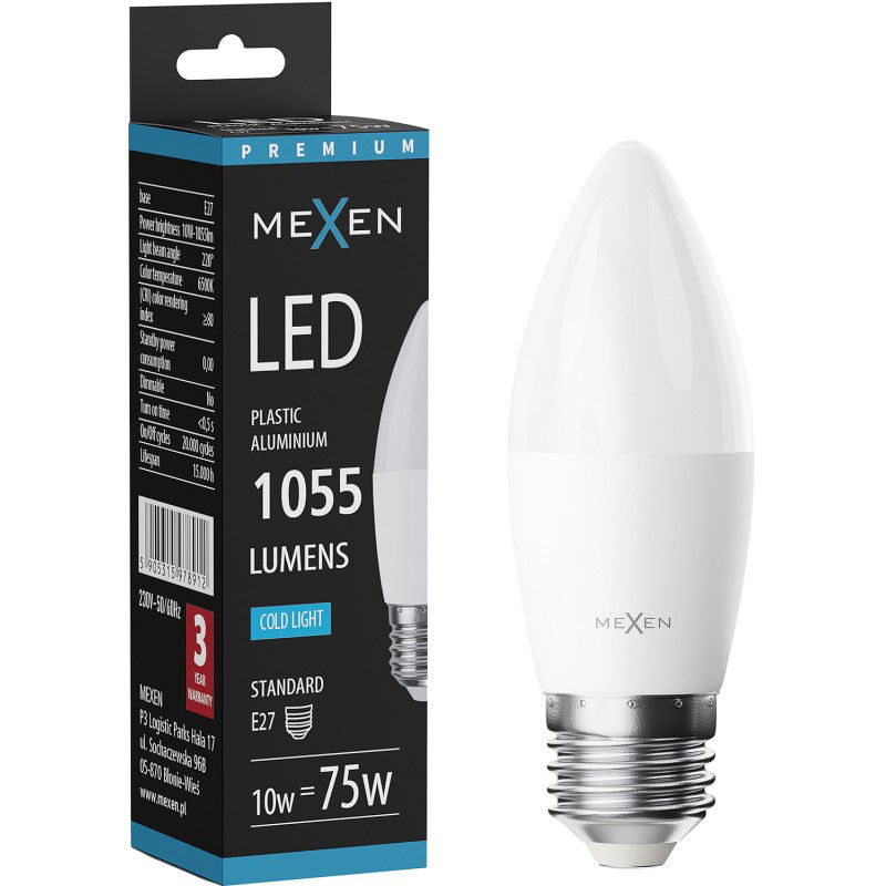 Mexen Nova LED lemputė E27, C37, 10W, Šaltinė - 6500K, 1055 lm - L102-E27-1065-01
