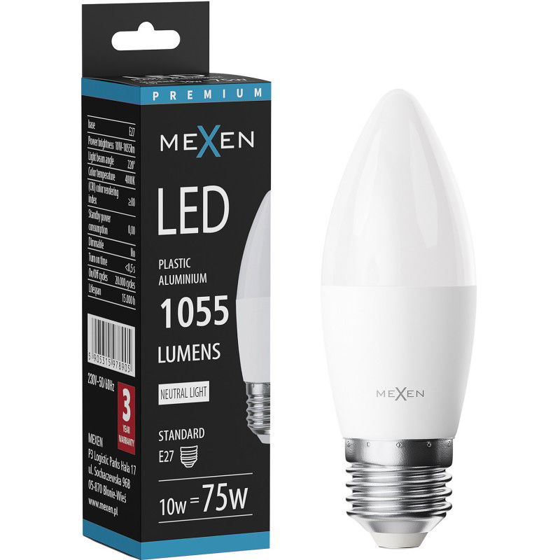 Mexen Nova LED lemputė E27, C37, 10W, Neutrali - 4000K, 1055 lm - L102-E27-1040-01