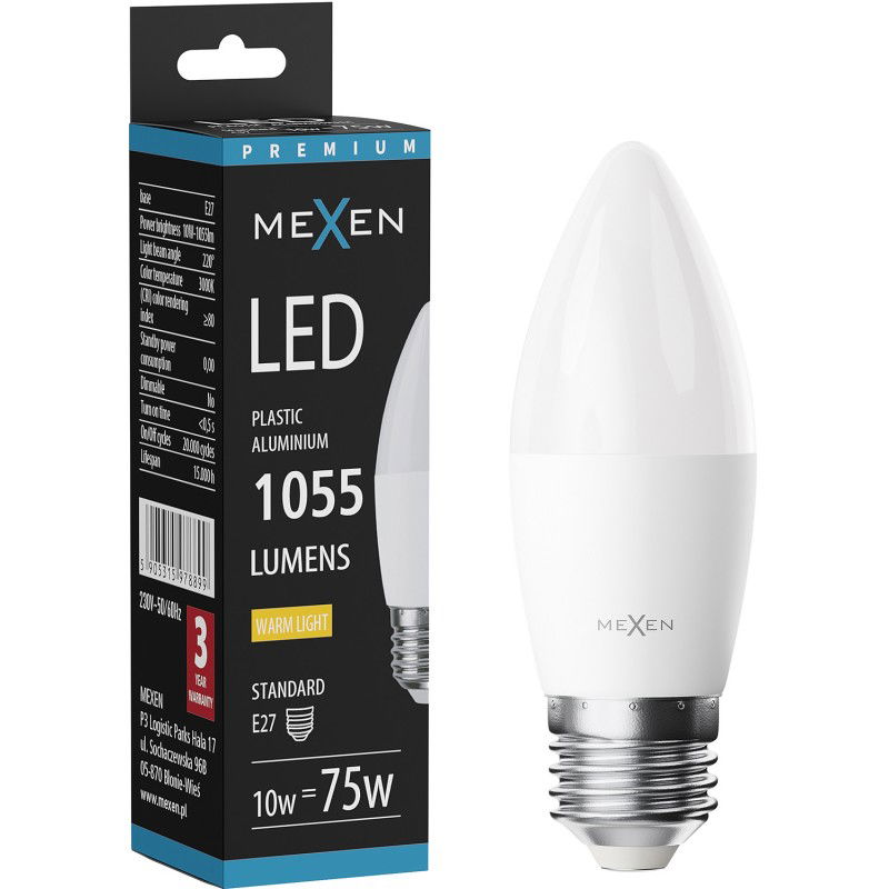 Mexen Nova LED lemputė E27, C37, 10W, Šilta - 3000K, 1055 lm - L102-E27-1030-01
