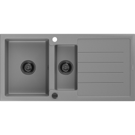 Mexen Andres granitinė 1,5 kamerų kriauklė su nutekėjimu 1000 x 500 mm, pilka, juodas sifonas - 6515101510-71-B