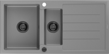 Mexen Andres granitinė 1,5 kamerų kriauklė su nutekėjimu 1000 x 500 mm, pilka, juodas sifonas - 6515101510-71-B