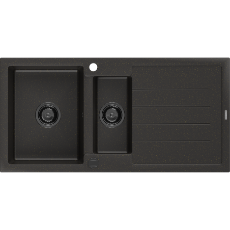 Mexen Andres granitinė 1,5 skyrių kriauklė su drenažu 1000 x 500 mm juodas/auksinis metalo efektas, juodas sifonas