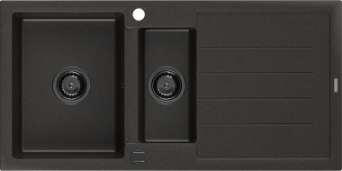 Mexen Andres granitinė 1,5 skyrių kriauklė su drenažu 1000 x 500 mm juodas/auksinis metalo efektas, juodas sifonas