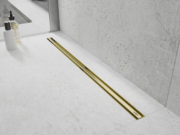 Mexen Flat 360° Slim linijinė pasukama nutekėjimo sistema 130 cm, aukso spalvos šlifuota - 1A41130