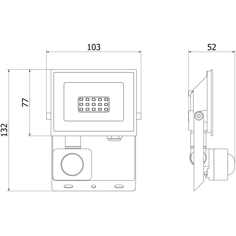 Mexen Luxpro+ LED prožektorius su judesio jutikliu, 10W, Šaltas - 6500K, 1100 lm, juodas - L236-010-65-70