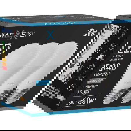 Mexen Nova 3x LED lemputės E27, A60, 8W, Šalta - 6500K, 840 lm - L100-E27-0865-01x03