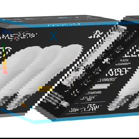 Mexen Nova 3x LED lemputė E27, A60, 10W, Šilta - 3000K, 1055 lm - L100-E27-1030-01x03