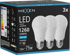 Mexen Nova 3x LED lemputė E27, A60, 12W, Šalta - 6500K, 1260 lm - L100-E27-1265-01x03