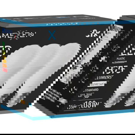 Mexen Nova 3x LED lemputė E27, A60, 15W, Neutrali - 4000K, 1575 lm - L100-E27-1540-01x03