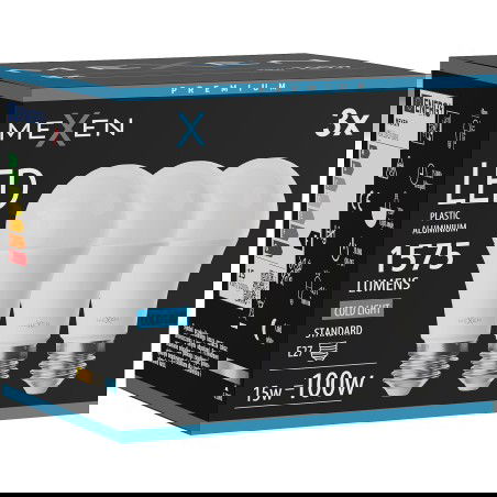 Mexen Nova 3x LED lemputė E27, A60, 15W, Šalta - 6500K, 1575 lm - L100-E27-1565-01x03