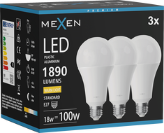 Mexen Nova 3x LED lemputė E27, A70, 18W, Šilta - 3000K, 1890 lm - L100-E27-1830-01x03