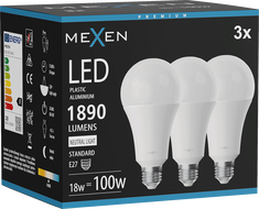 Mexen Nova 3x LED lemputė E27, A70, 18W, Neutrali - 4000K, 1890 lm - L100-E27-1840-01x03